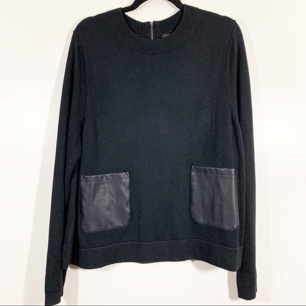 Banana Republic XL Black Wool Faux Leather Sweater